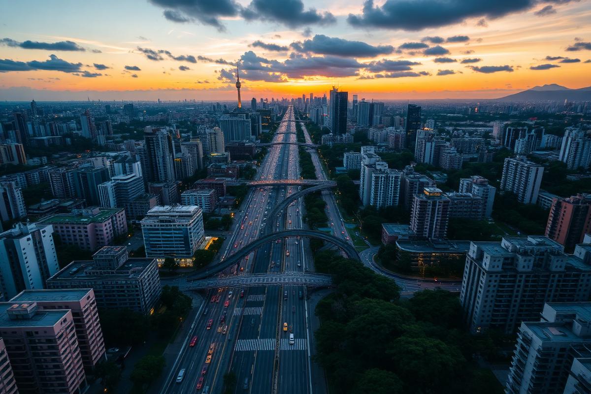 Vista aérea da Avenida Paulista ao entardecer