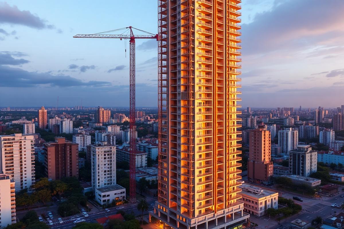 Torre residencial em construção no bairro de Santa Cecília